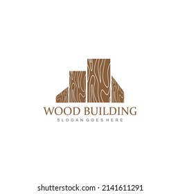 wooden building logo. vector illustration of a building with a brown wooden pattern