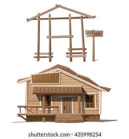 The wooden building is a small store in the wild West style. Vector.