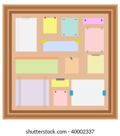 wooden bulletin board with papers. jpg version in my gallery.