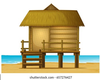 Wooden bungalow on the beach illustration