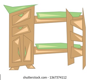 Wooden bunker bed vector or color illustration