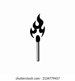 Wooden Burning Lighter Match Icon Symbol on White Background. Tattoo Decal Logo Design. Vector Illustration.