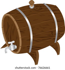 Wooden butt with the crane for wine or beer