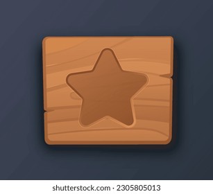 Wooden button star. Favorite songs and playlists. Poster or banner for website. Interface for website, webpage or mobile application. Cartoon flat vector illustration isolated on blue background
