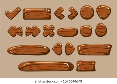 Wooden buttons of different shapes set, details for computers games, apps interface vector Illustration vector Illustration