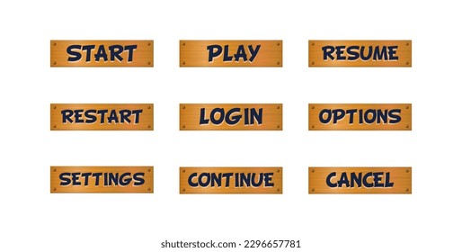 Wooden Buttons for Game UI Vector Illustration Set