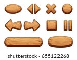 Wooden buttons set for game ui. Vector cartoon illustrations