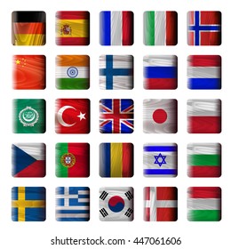 wooden buttons, vintage flags