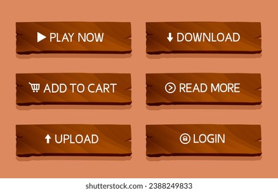 Wooden buttons for website. Big set of buttons for web design. Vector set