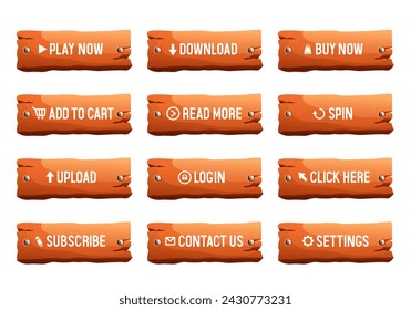 Wooden buttons  for website. Big set of buttons for web design. Vector set