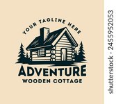 Wooden cabin in the adventure vintage logo