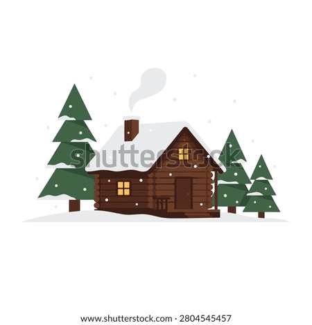 Wooden Cabin Among Pine Trees Winter