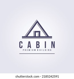 wooden Cabin or cottage or log or lodge modern minimalist classic line art linear logo vector illustration design icon