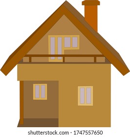 Wooden cabin illustration, rural, countryside outdoors, village real estate, vector design, isolated, on a white background, front view.