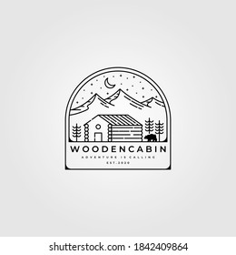 wooden cabin line art logo vector illustration design, outdoor minimalist logo design