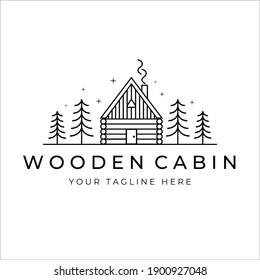 Wooden Cabin Line Art Logo Vector Illustration Design