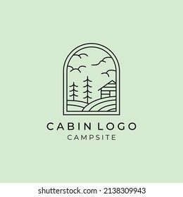 wooden cabin line art logo vector illustration design, outdoor minimalist logo design