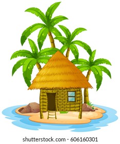 Wooden cabin on island illustration