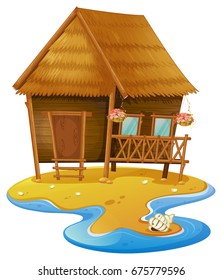 Wooden cabin on island illustration
