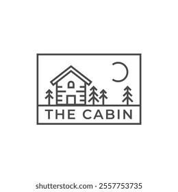 Wooden cabin and pine forest logo design isolated white background