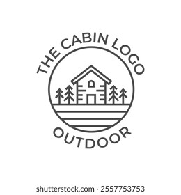 Wooden cabin and pine forest logo design isolated white background