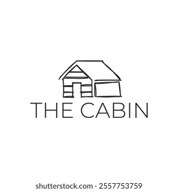 Wooden cabin and pine forest logo design isolated white background