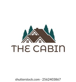 Wooden cabin and pine forest logo design isolated white background