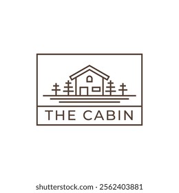 Wooden cabin and pine forest logo design isolated white background