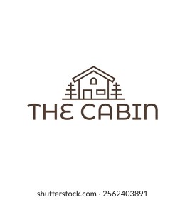 Wooden cabin and pine forest logo design isolated white background