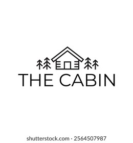 Wooden cabin and pine forest logo design isolated white background