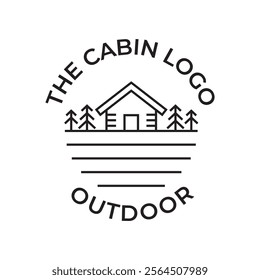 Wooden cabin and pine forest logo design isolated white background