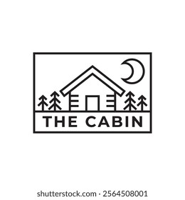 Wooden cabin and pine forest logo design isolated white background