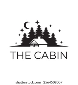 Wooden cabin and pine forest logo design isolated white background