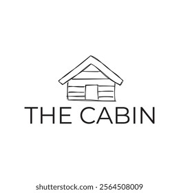 Wooden cabin and pine forest logo design isolated white background