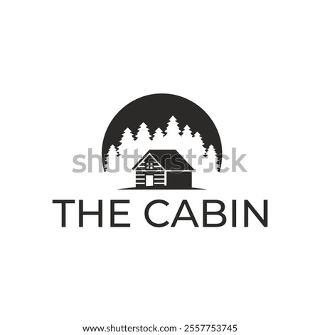 Wooden cabin and pine forest logo design isolated white background