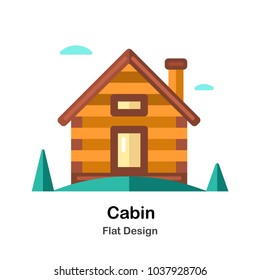 Wooden Cabin in the Wood Flat Icon