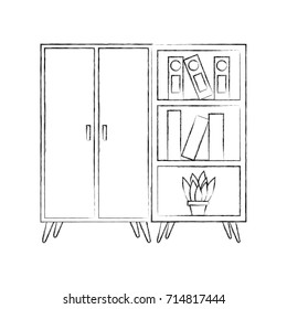 wooden cabinet and bookcase pot with plant