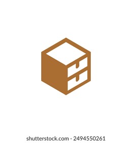 Wooden Cabinet Box Logo Vector with Cube Shape and Shadow suitable for Brand Identity of Workshop, Furniture Business, Men Shield, Modular Cabinet, etc.