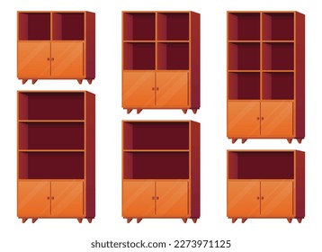 Wooden cabinet in cartoon style vector illustration isolated on white