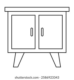 Wooden cabinet with doors vector illustration. Minimalist furniture line art design for home interior and decor projects.