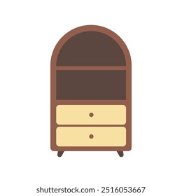 Wooden cabinet storage with drawers, flat vector illustration, household furniture clipart isolated on white background