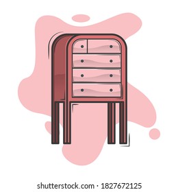 Wooden cabinet vector on pink liquid background