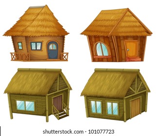 Wooden cabins on a white background