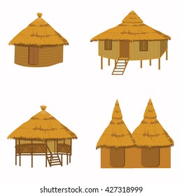 Wooden cabins on a white background
