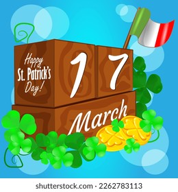 wooden calendar for st patricks day in illustration