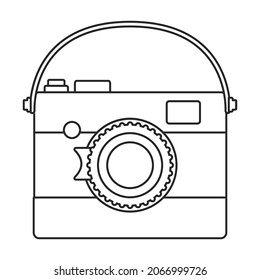 Wooden camera vector icon.Outline vector icon isolated on white background wooden camera.