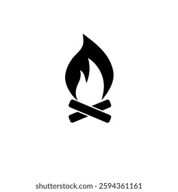 Wooden Camp Fire, Bonfire, Campfire Solid Flat Vector Icon Isolated on White Background.