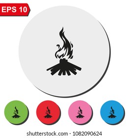 Wooden camp fire flat round colorful vector icon.