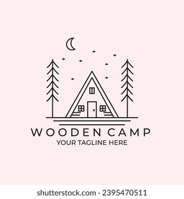 wooden camp minimalist logo design line art illustration logo creative