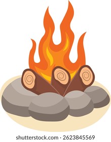 Wooden Campfire Illustration in Cartoon Design and Shape. Isolated on White Background